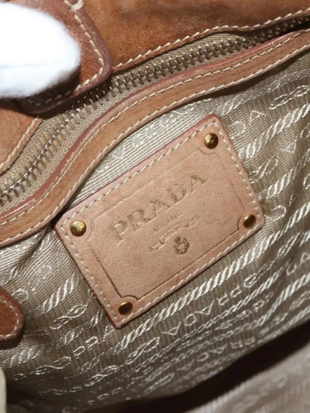 PRADA Tote Bag Nylon Beige Gold Auth bs32789 - Picture 11 of 16